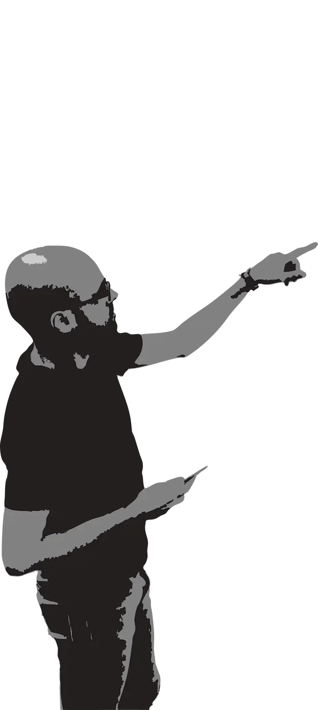 Photo of Lorenzo Princi pointing at a design