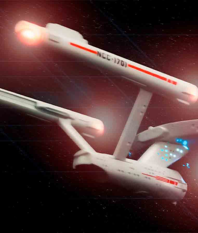 A modal of the USS Enterprise with digital effects applied.