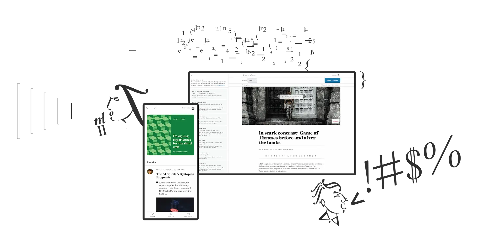 A screenshot of the Spowtr website inside a mobile phone and desktop monitor.