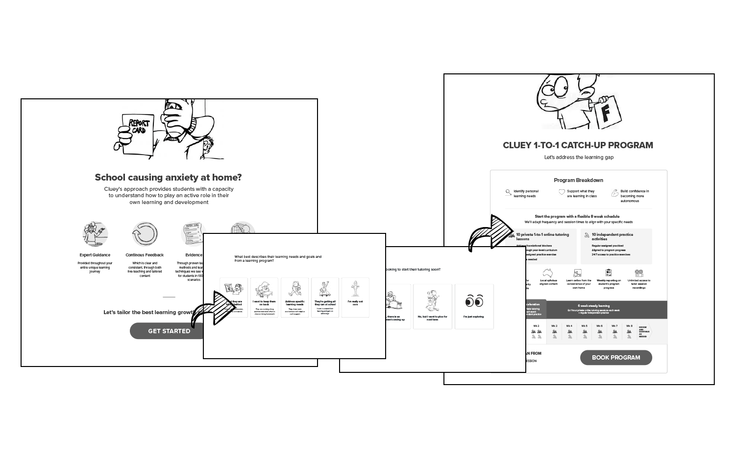 Cluey Learning design exploration sketches