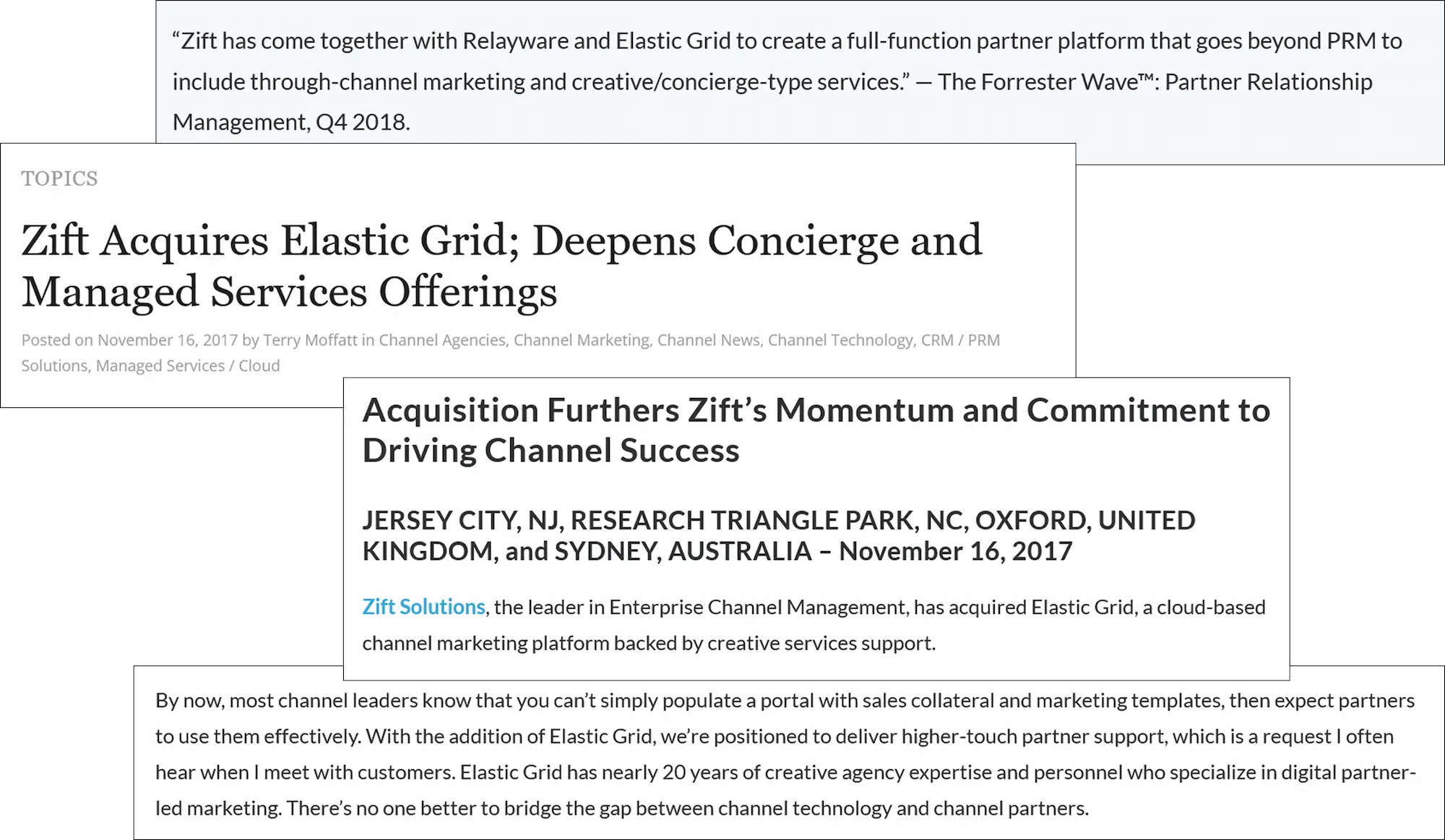 Media headline of Zift's aquisition of Elastic Grid.