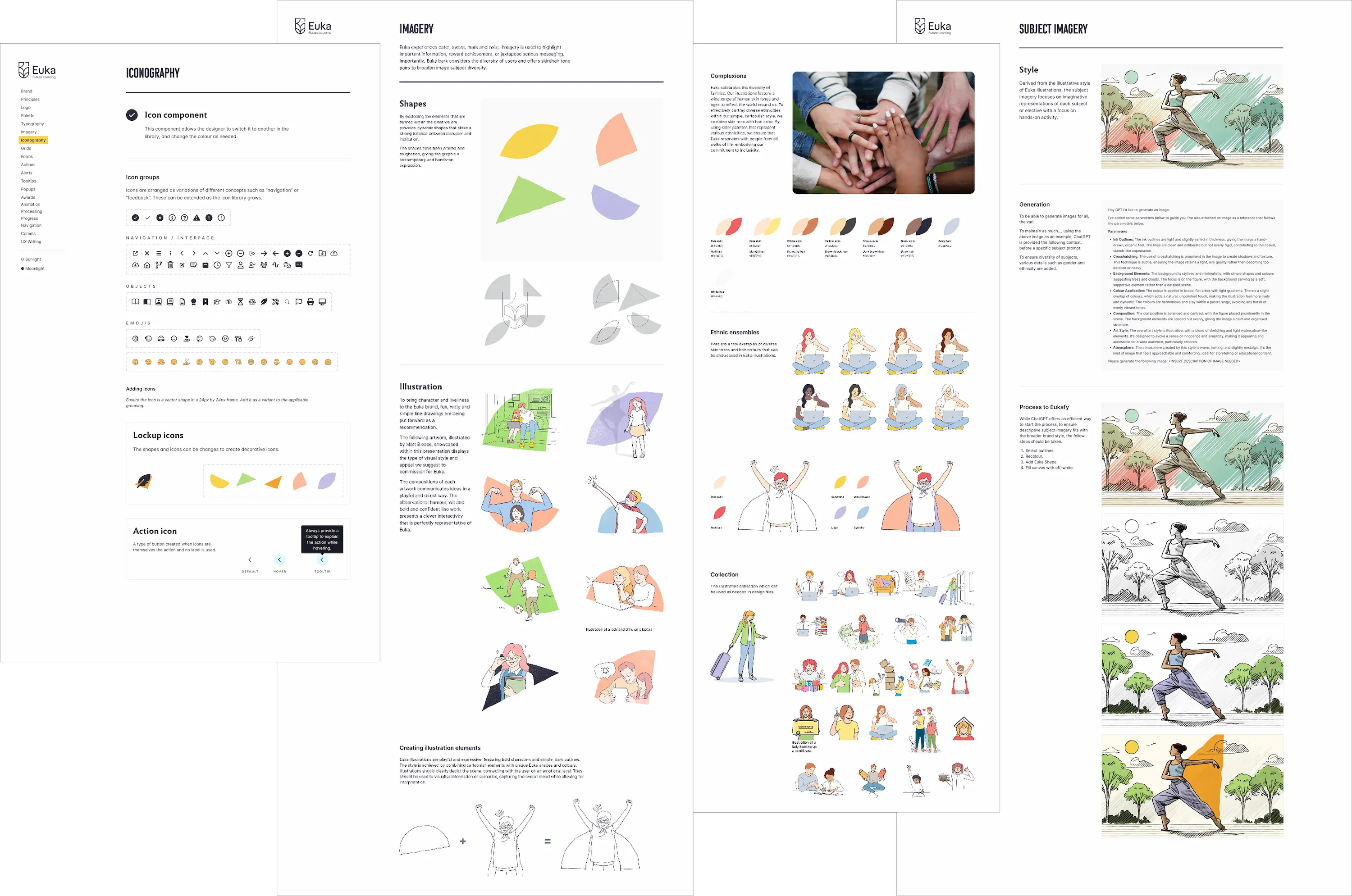 Screenshots from the icon and imagery pages from the Euka Bark Figma Library.